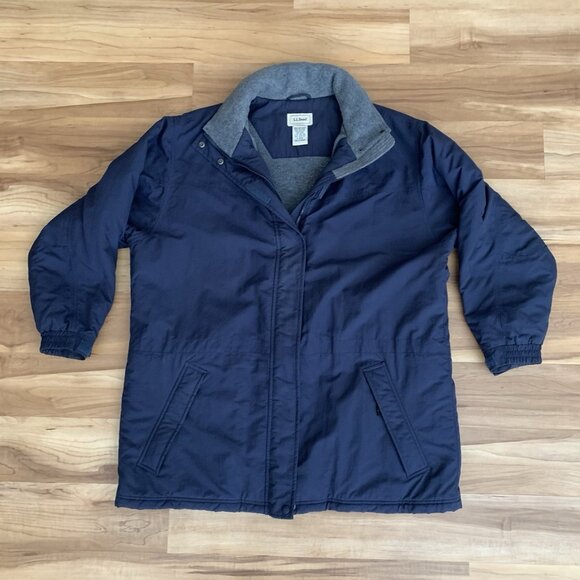 L.L. Bean Women’s 1X Navy Blue Fleece Lined Nylon Packable Hood Jacket Parka - Picture 1 of 16
